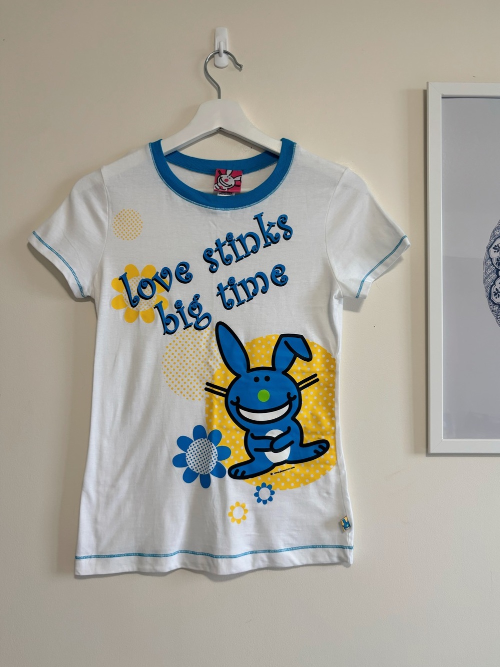 Vintage Y2K It’s Happy Bunny Graphic Baby Tee “Love Stinks Big Time” | XS